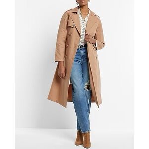 Express Nylon Sherpa-Lined Novelty Button Belted Trench Coat Size XS